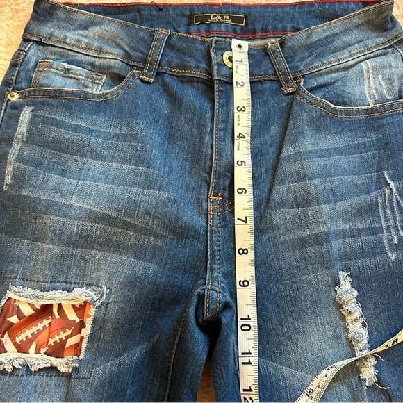 Lucky and Blessed Denim Jeans With Football Patches Size 6 Super Bowl Game Day - Picture 6 of 14